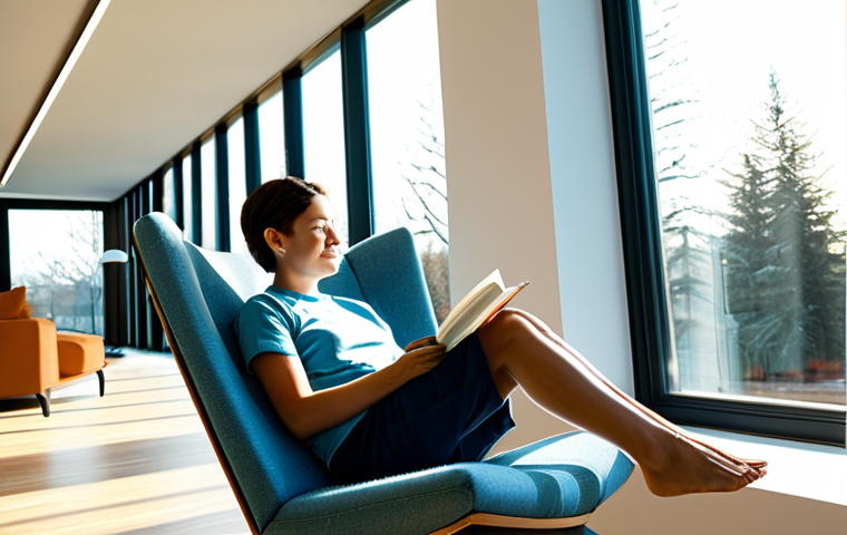 A contemporary, sustainable residential building interior, featuring a meticulously designed cross-section of a wall revealing advanced, thin insulation layers like aerogel or vacuum insulation panels. Sunlight streams through modern triple-glazed windows, illuminating a cozy, comfortable living space where a person is reading in an armchair. The person is fully clothed in modest, comfortable attire, displaying perfect anatomy, correct proportions, and a natural pose, with well-formed hands and proper finger count. The atmosphere is warm and inviting, hinting at efficient climate control. This is a professional architectural visualization, high quality, with clean lines and a futuristic touch, safe for work, appropriate content, and fully clothed.