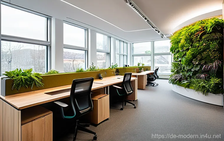 현대건축물 도심 속 친환경 오피스 - Image Prompt 1: The Biophilic Heart of a Modern German Office** 현대건축물 도심 속 친환경 오피스 - Image Prompt 1: The Biophilic Heart of a Modern German Office**