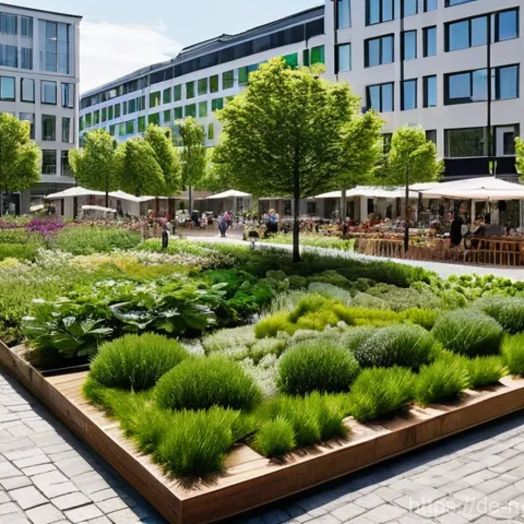 현대건축물 도로와 건축물 연계 - **Prompt 1: A Vibrant German Urban Square Embracing Green Architecture and Pedestrian Life**
    A w...