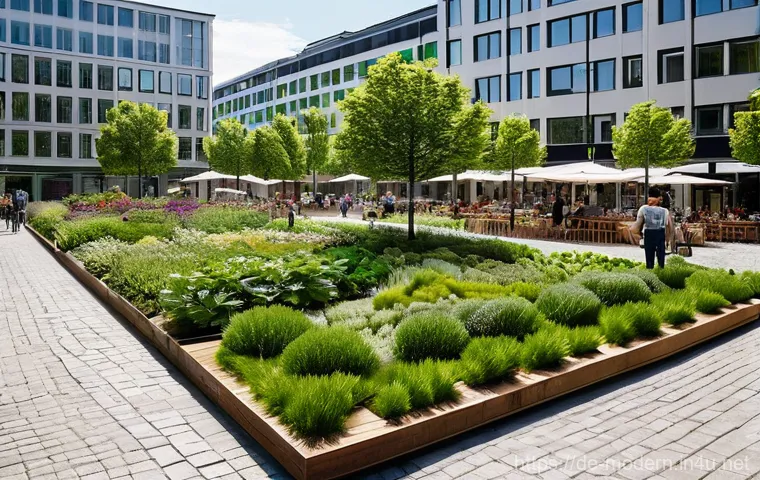 현대건축물 도로와 건축물 연계 - **Prompt 1: A Vibrant German Urban Square Embracing Green Architecture and Pedestrian Life**
    A w...